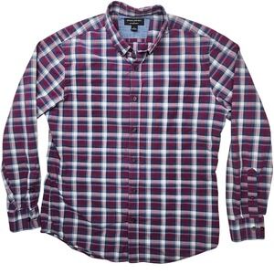 Banana Republic Soft Wash Slim Fit Plaid Button Down Shirt Mens L Burgundy Navy